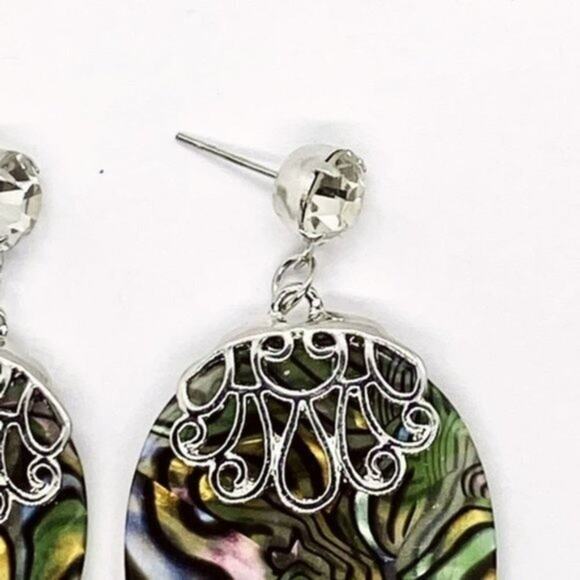 NWT Abalone Colored Gold-Tone Pear Dangle Earrings - Picture 4 of 7